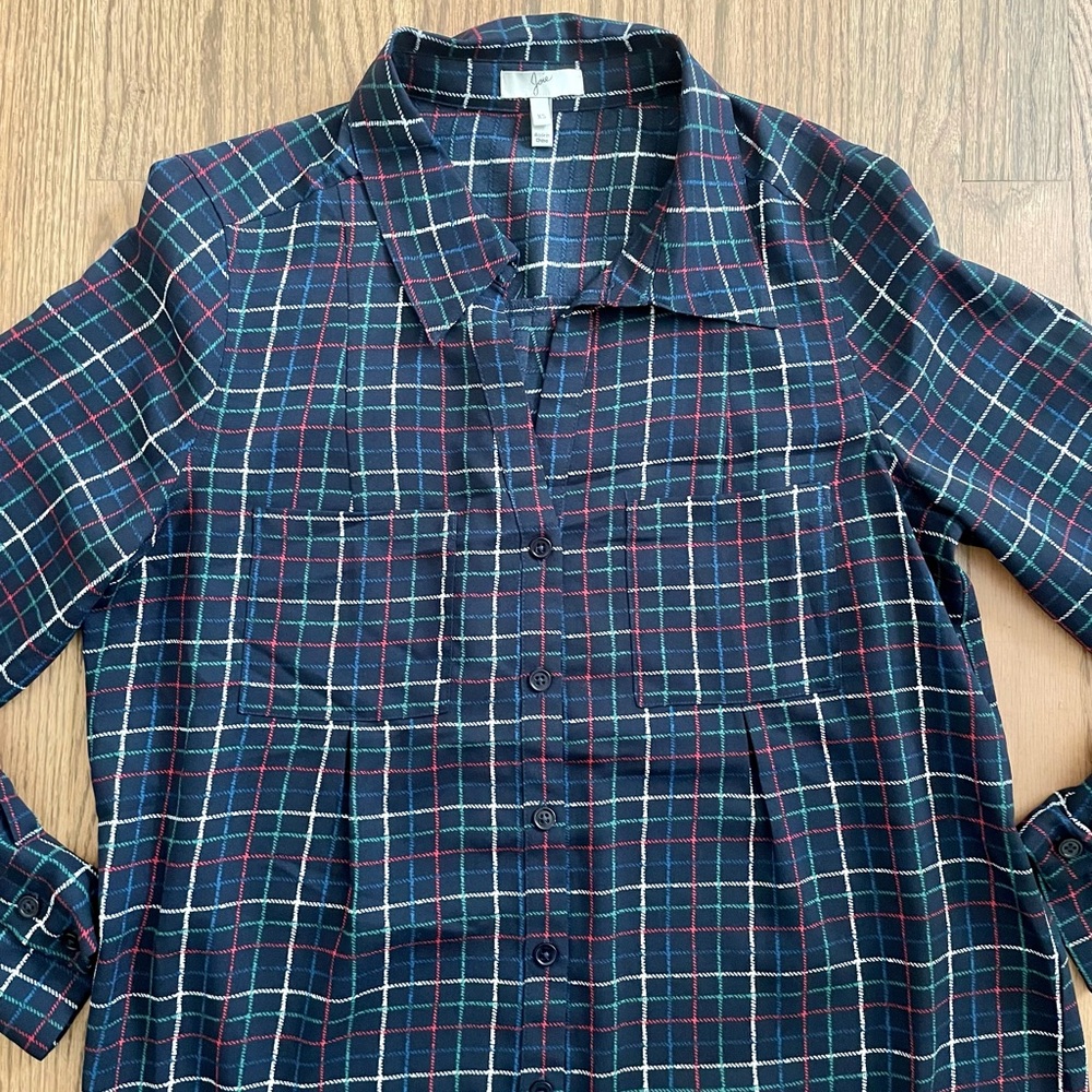 Joie Button Down Plaid Pattern Utility Blouse Nwot - image 5
